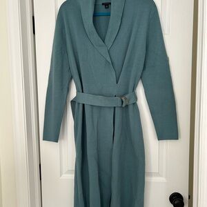 Ann Taylor Teal Long Sleeve Belted Dress